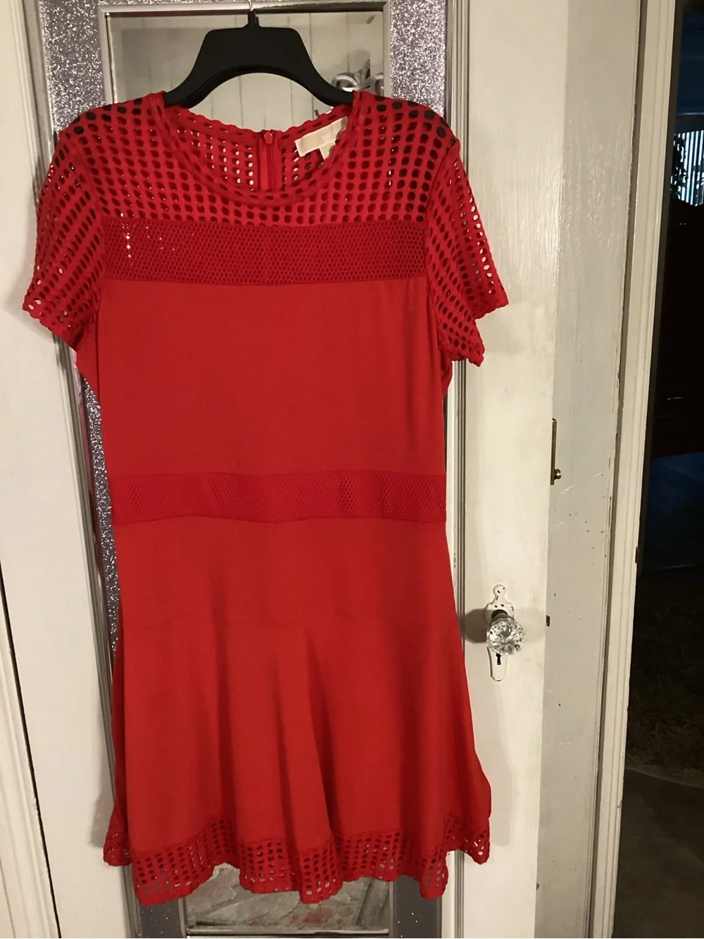 Michael Kors Red Mesh-Detail Midi Dress